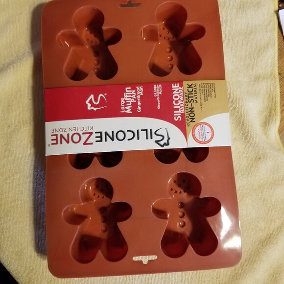 Silicone zone large mold muffin pan gingerbread man shape non stick - Picture 1 of 7